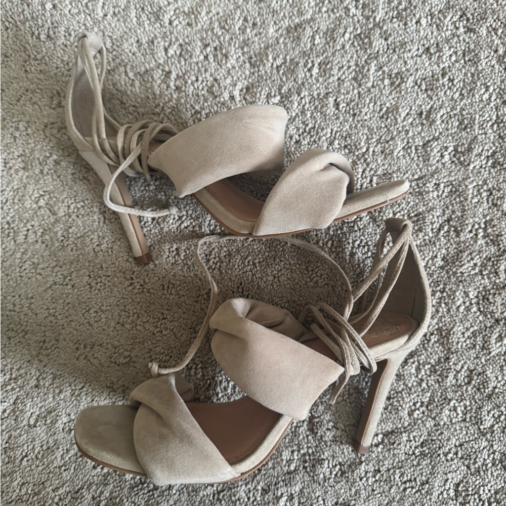 Vince Camuto Nude/Taupe Suede Lace-Up Stiletto Heels